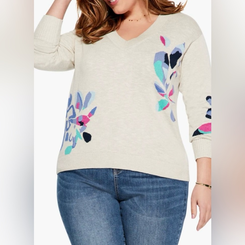 NIC+ZOE Blooming Short V Sweater Size 1X
